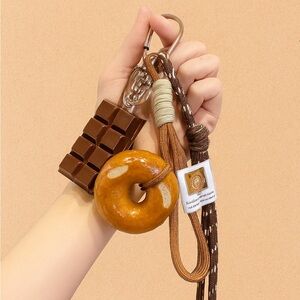 Brown Bag Charm Set with Bagel and Chocolate Design